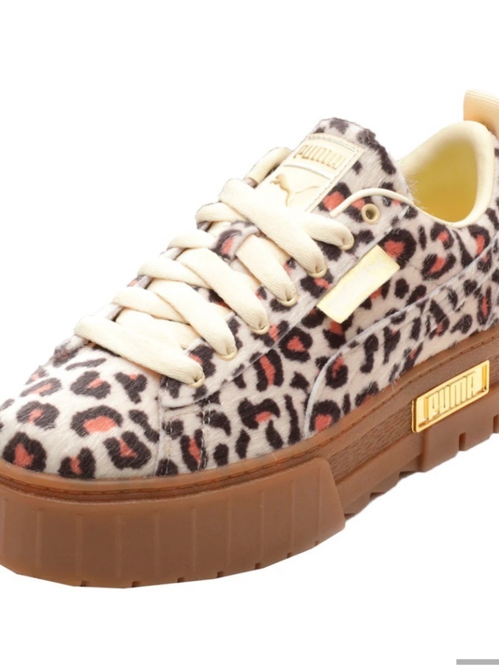 PUMA Leopard Print Pony Hair Platform Sneakers (Gum Sole, Cream Laces) Size 7.5 - Picture 4 of 8